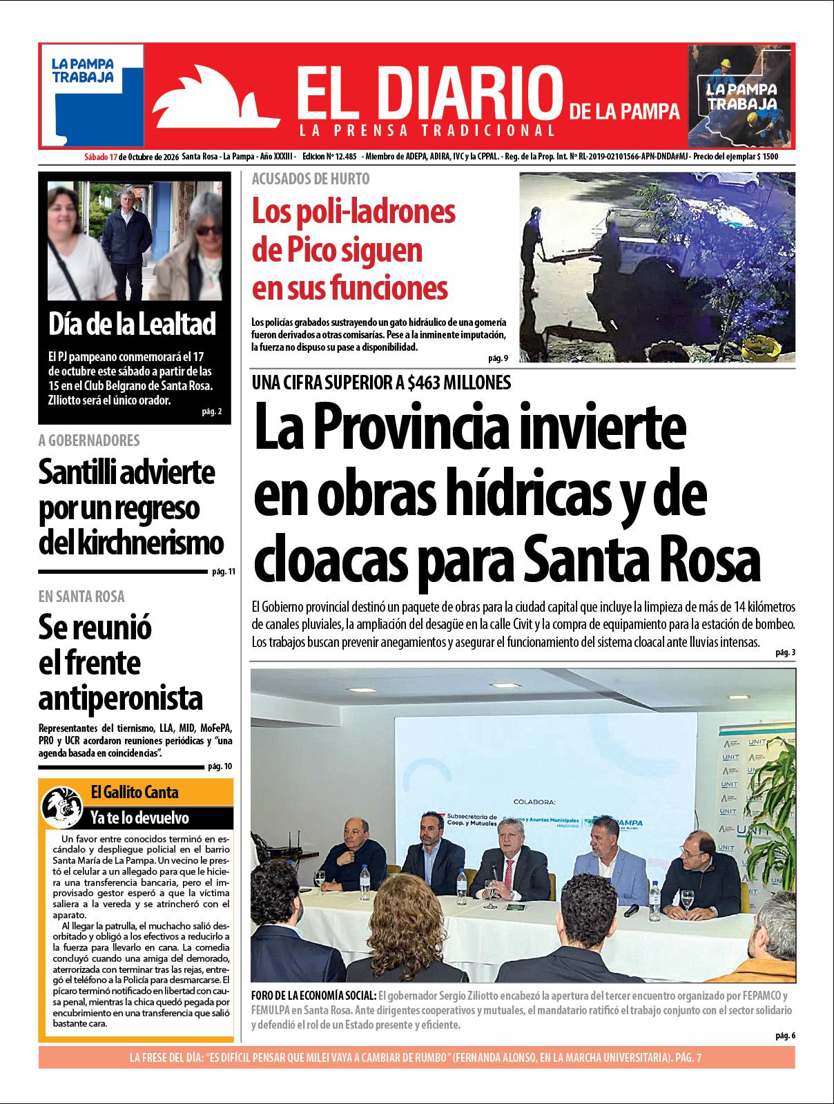 Tapa de El Diario en papel  saacutebado 17 de octubre de 2026